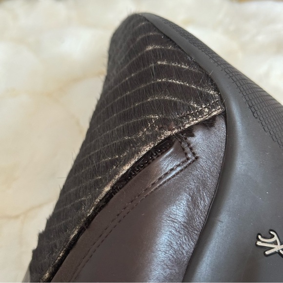 Kenneth Cole Brown Leather Faux Fur Stiletto Booties Sz 10 - Picture 15 of 16